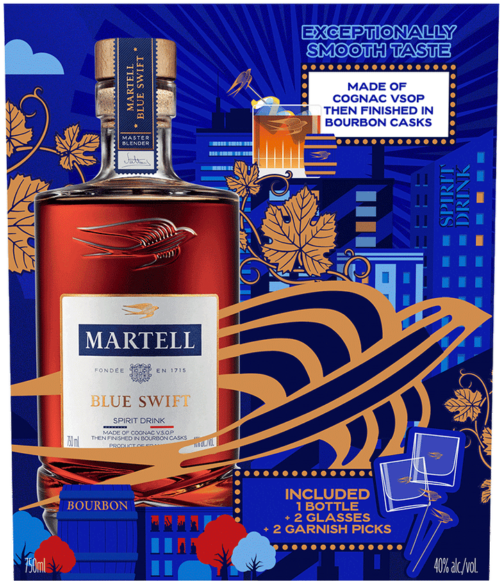Martell Cognac Blue Swift Ltd Edition + 2 Glasses + Garnish 700ml-Spirits-Martell-Afterpay-Alcohol-Delivery-Barrel-and-Batch-