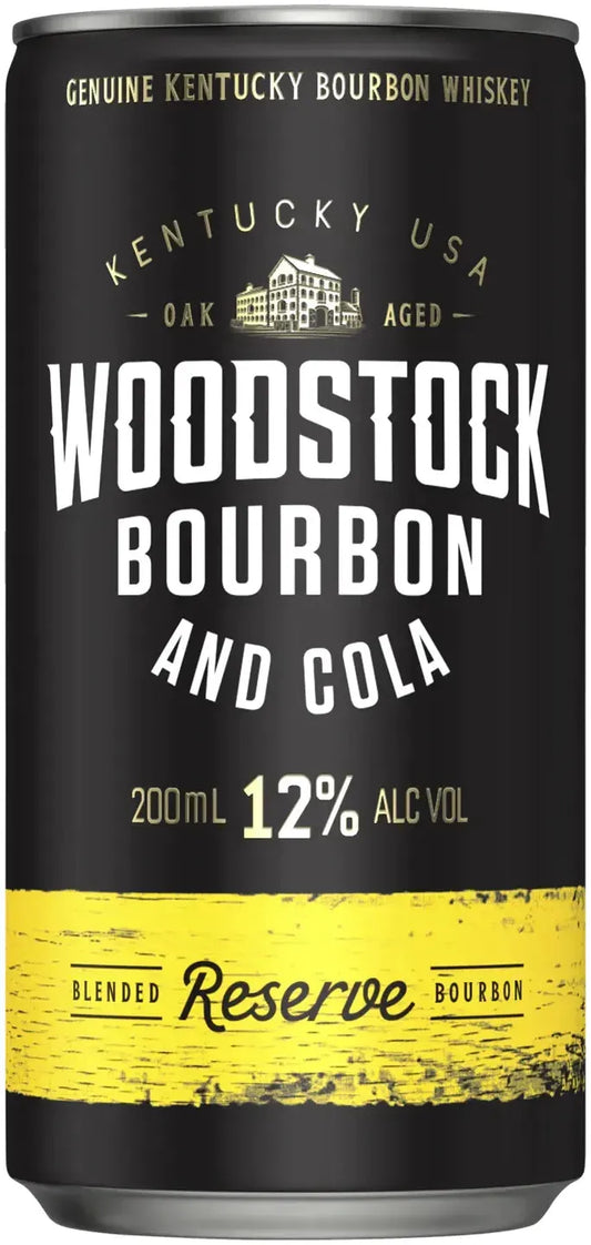 Woodstock Bourbon & Cola 12% 4 Pack Cans 200ml | Barrel & Batch