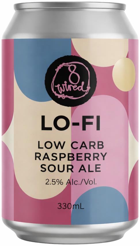 8 Wired Lo-Fi Raspberry Sour 2.5% Cans 330ml | Barrel & Batch