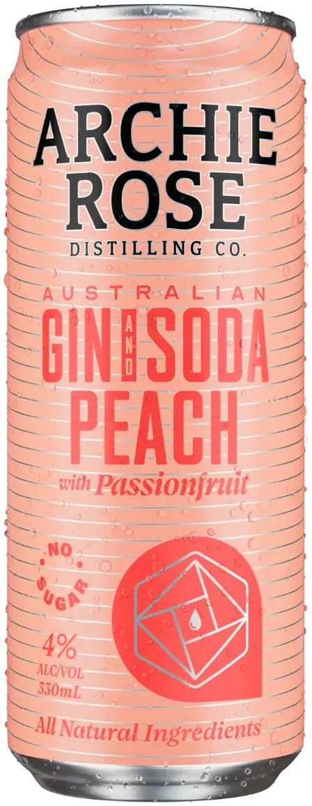Archie Rose Distilling Co. Australian Gin & Soda Peach with Passionfruit 4% 24 Pack Cans 330ml | Barrel & Batch