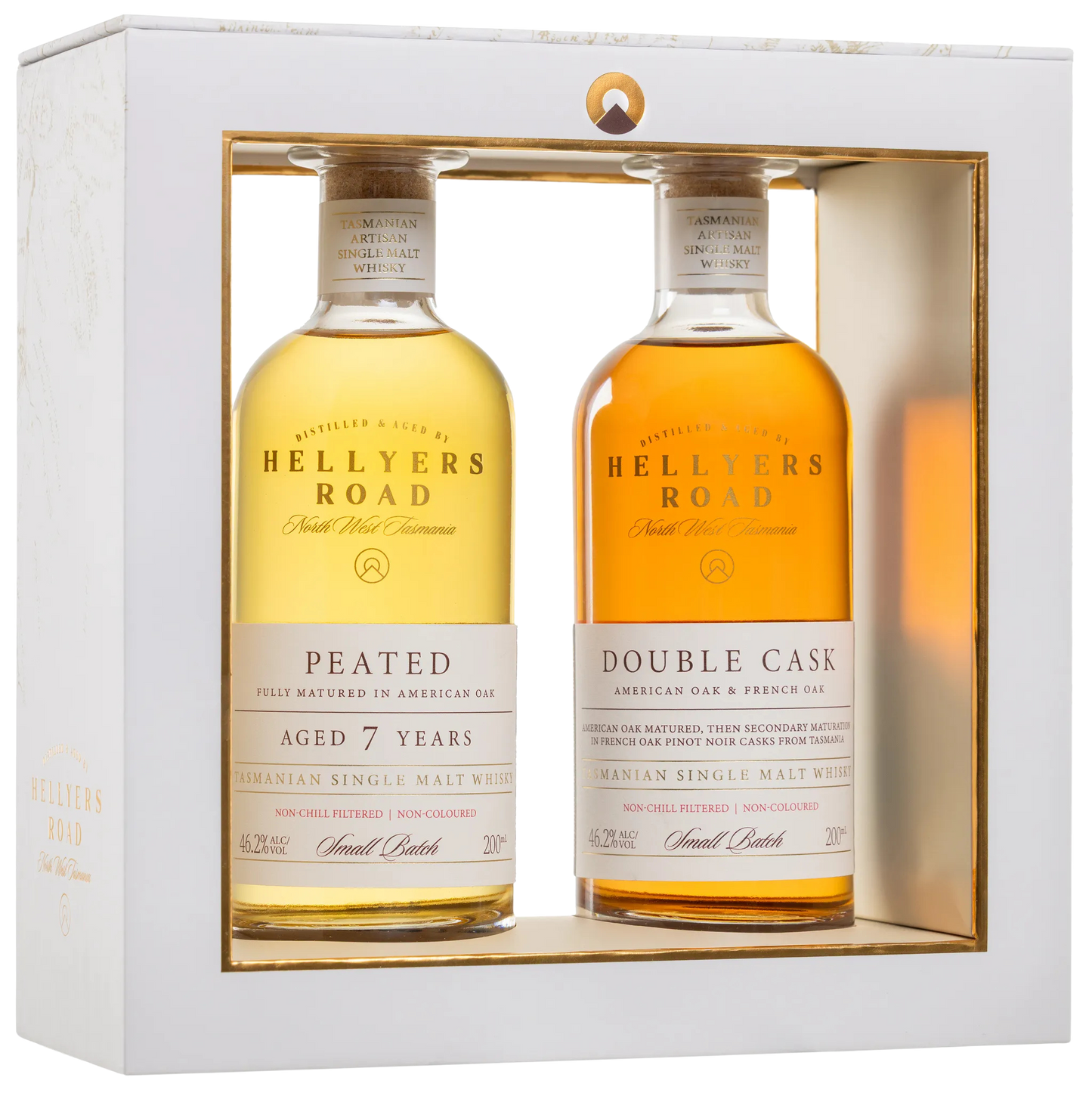 Hellyers Road Distillery Double Cask/Peated 7 Year Old Gift Pack Single Malt Whisky 2 x 200ml