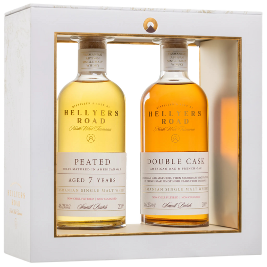 Hellyers Road Distillery Double Cask/Peated 7 Year Old Gift Pack Single Malt Whisky 2 x 200ml