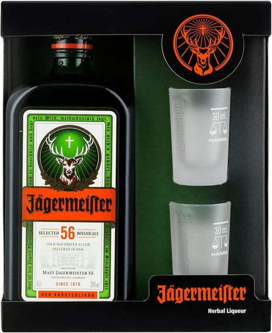 Jagermeister Liqueur 700ml + 2 Shot Glass Gift Pack-Spirits-Jagermeister-Afterpay-Alcohol-Delivery-Barrel-and-Batch-