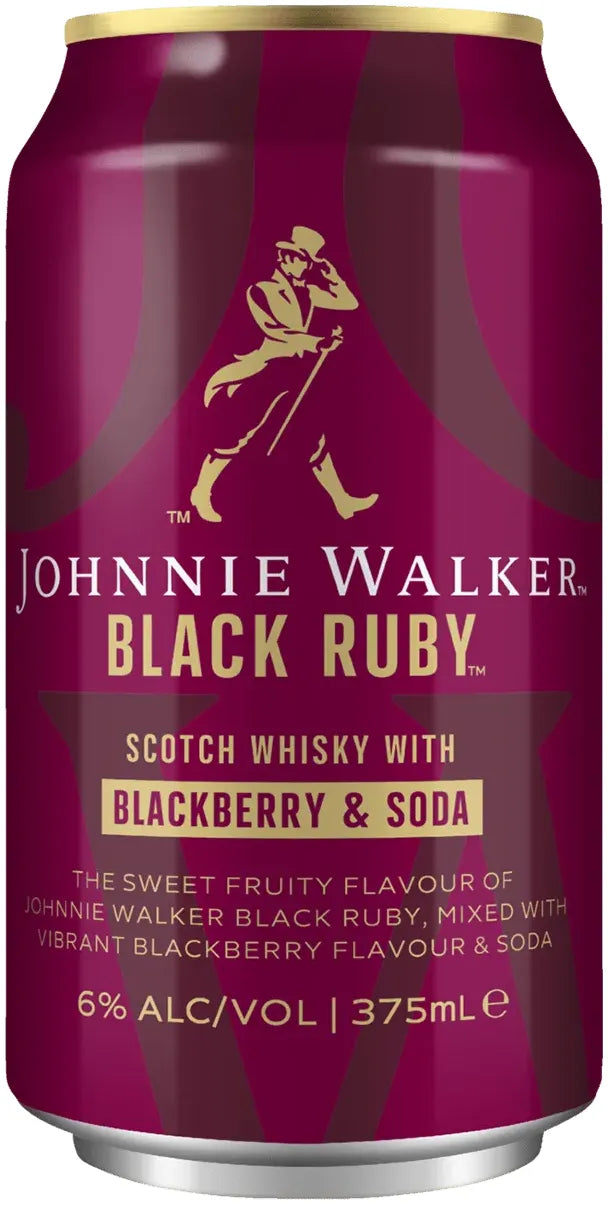 Johnnie Walker Black Ruby Blackberry & Soda 6% 24 Pack Cans 375ml | Barrel & Batch