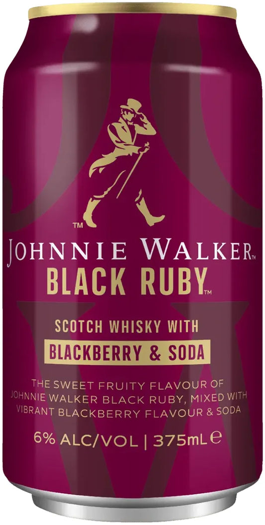 Johnnie Walker Black Ruby Blackberry & Soda 6% 24 Pack Cans 375ml | Barrel & Batch
