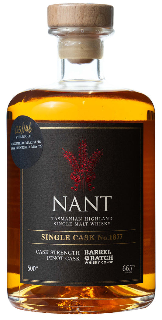 Nant 6 Year Old Cask Strength Pinot Noir Single Cask 1877 Single Malt Whisky 500ml